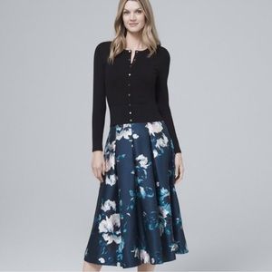White House Black Market Floral Print Full Midi Skirt